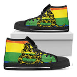 LGBT Rainbow Gadsden Flag Print Black High Top Shoes