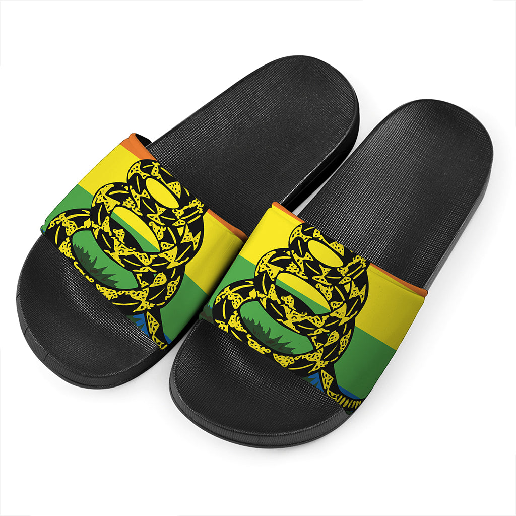 LGBT Rainbow Gadsden Flag Print Black Slide Sandals