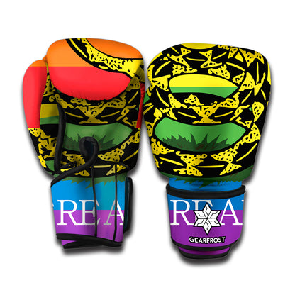 LGBT Rainbow Gadsden Flag Print Boxing Gloves