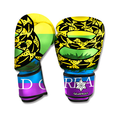 LGBT Rainbow Gadsden Flag Print Boxing Gloves