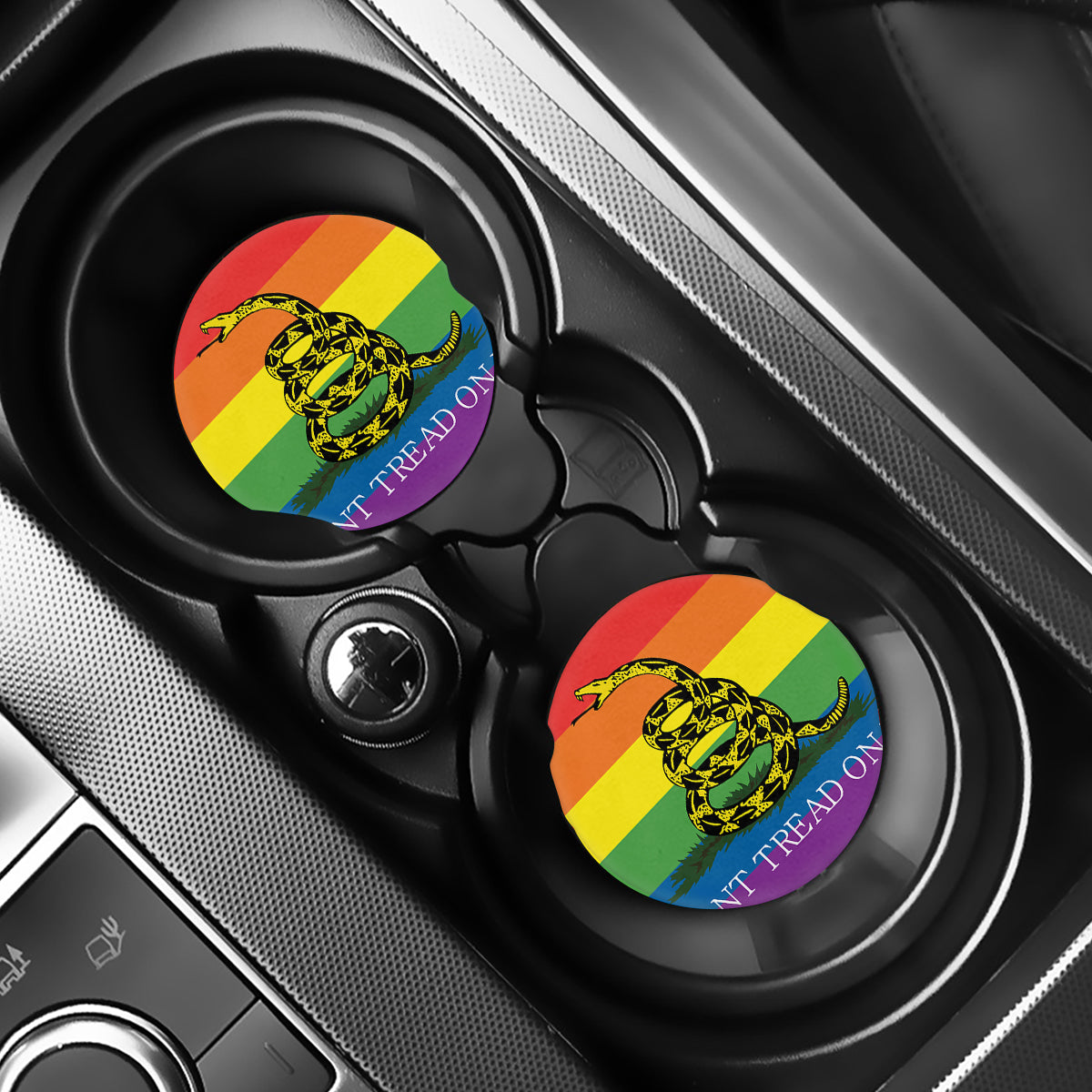 LGBT Rainbow Gadsden Flag Print Car Coasters