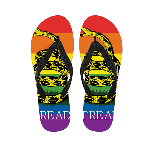 LGBT Rainbow Gadsden Flag Print Flip Flops