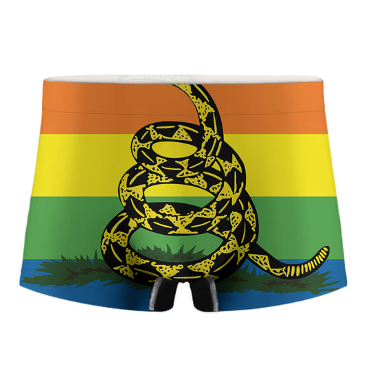 LGBT Rainbow Gadsden Flag Print Men's Boxer Briefs