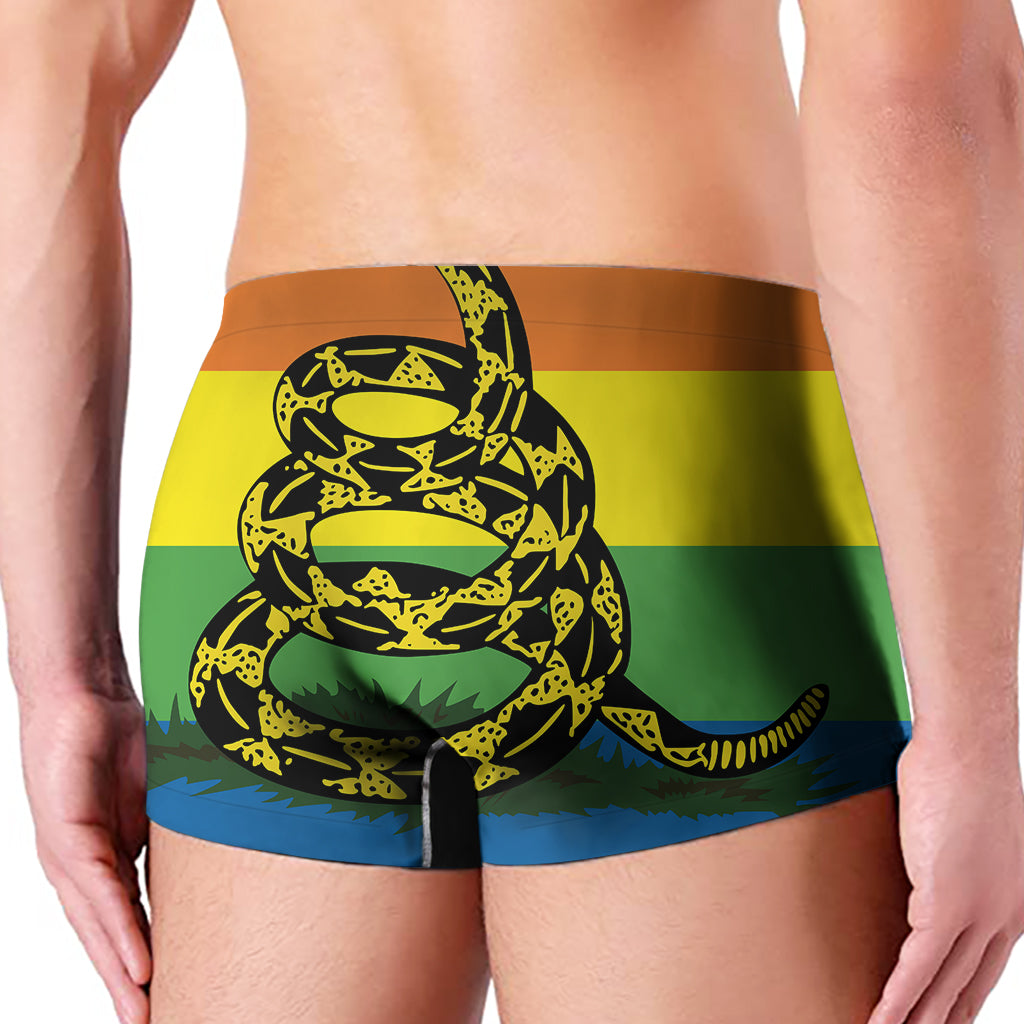 LGBT Rainbow Gadsden Flag Print Men's Boxer Briefs