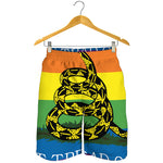LGBT Rainbow Gadsden Flag Print Men's Shorts