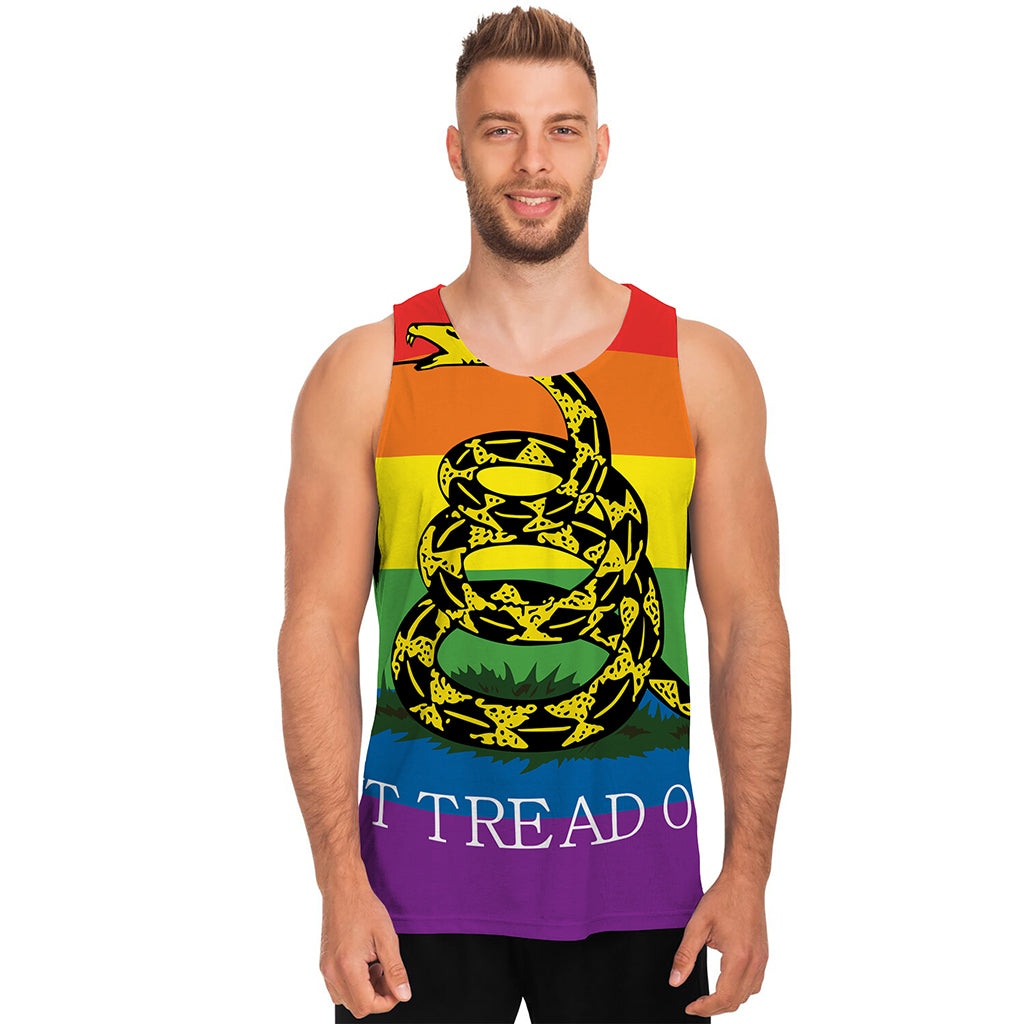 LGBT Rainbow Gadsden Flag Print Men's Tank Top