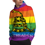 LGBT Rainbow Gadsden Flag Print Pullover Hoodie