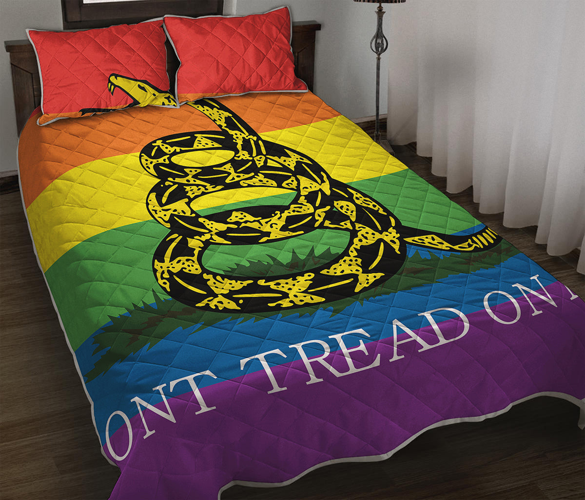 LGBT Rainbow Gadsden Flag Print Quilt Bed Set