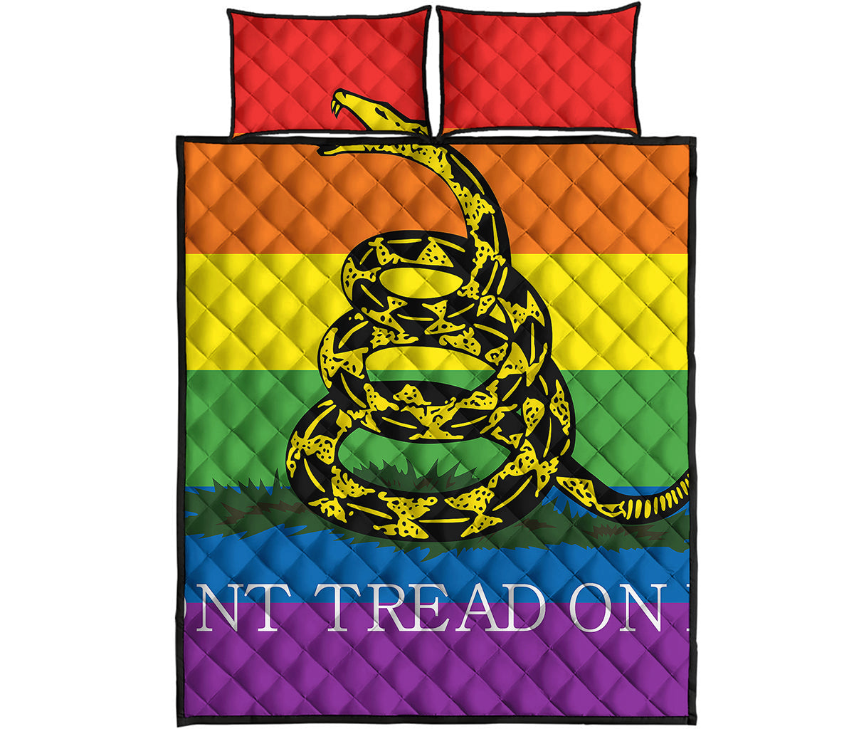 LGBT Rainbow Gadsden Flag Print Quilt Bed Set