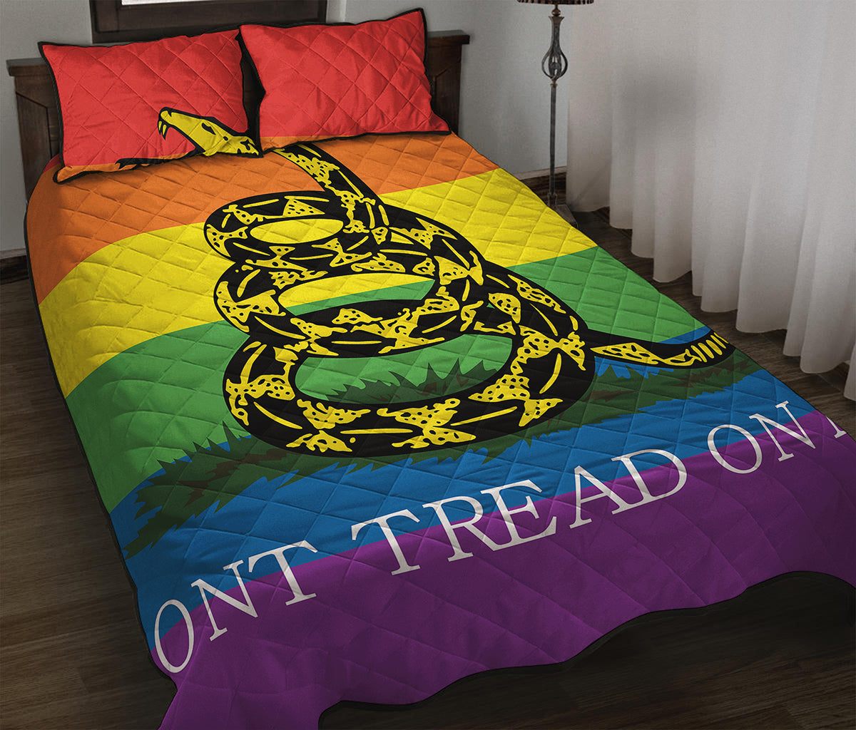 LGBT Rainbow Gadsden Flag Print Quilt Bed Set