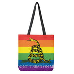 LGBT Rainbow Gadsden Flag Print Tote Bag