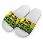 LGBT Rainbow Gadsden Flag Print White Slide Sandals