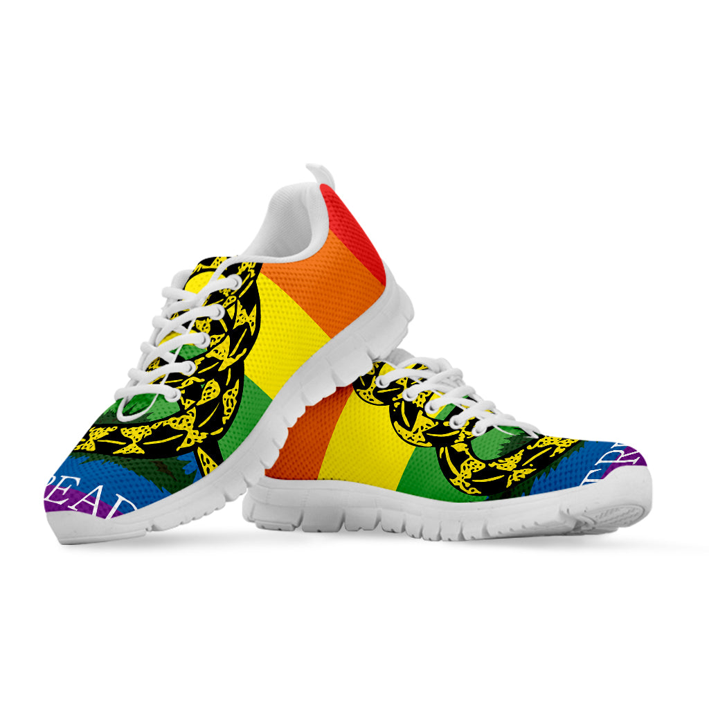 LGBT Rainbow Gadsden Flag Print White Sneakers