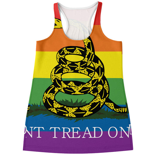 LGBT Rainbow Gadsden Flag Print Women's Racerback Tank Top