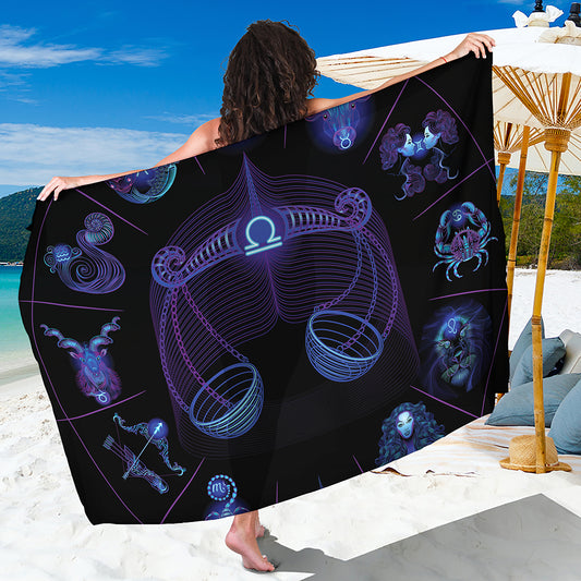 Libra And Astrological Signs Print Beach Sarong Wrap