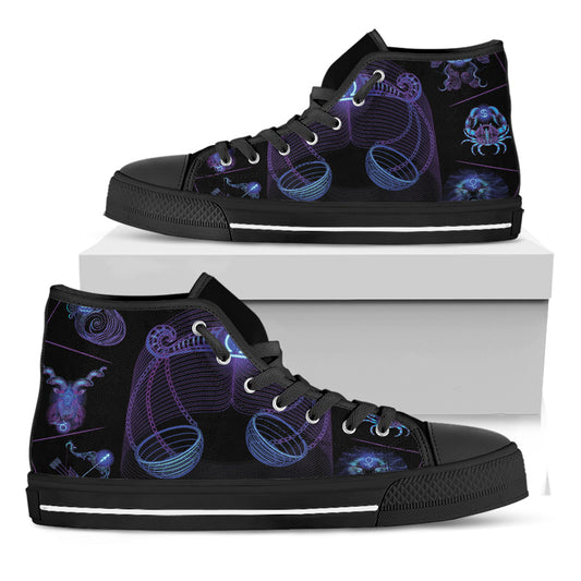 Libra And Astrological Signs Print Black High Top Shoes