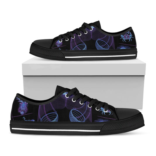 Libra And Astrological Signs Print Black Low Top Shoes 