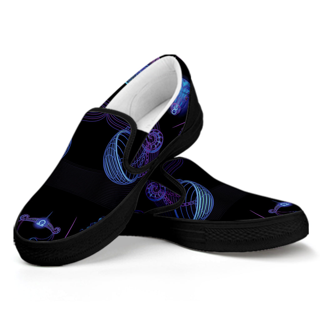 Libra And Astrological Signs Print Black Slip On Shoes