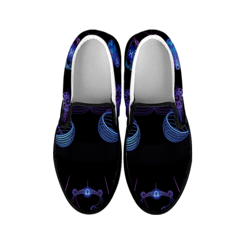 Libra And Astrological Signs Print Black Slip On Shoes