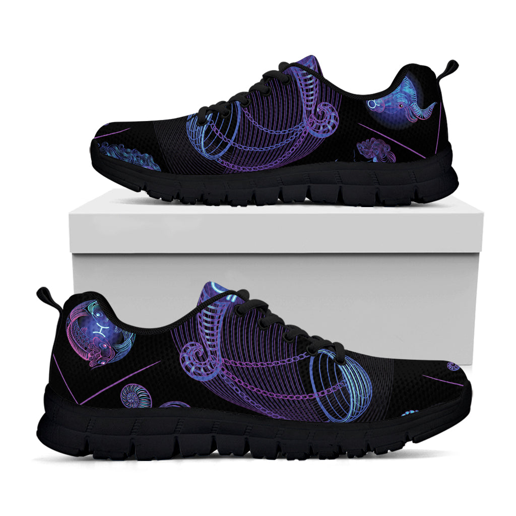 Libra And Astrological Signs Print Black Sneakers