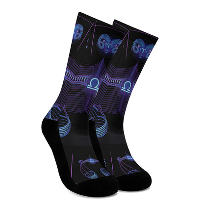 Libra And Astrological Signs Print Crew Socks