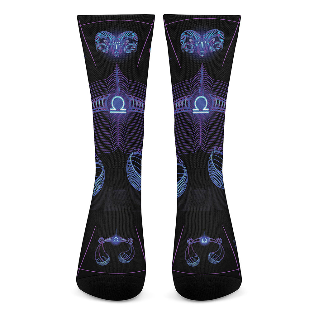 Libra And Astrological Signs Print Crew Socks