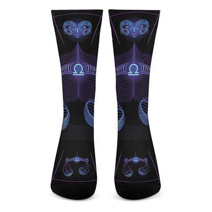 Libra And Astrological Signs Print Crew Socks