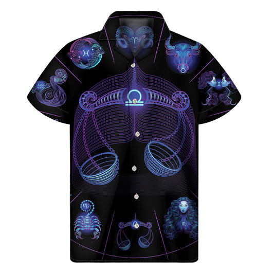 Libra And Astrological Signs Print Men's Short Sleeve Shirt