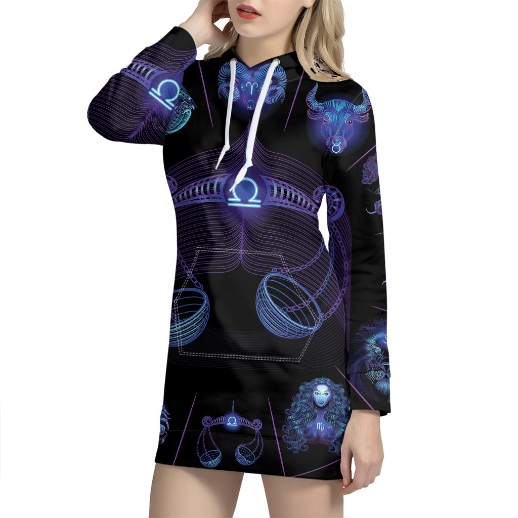 Libra And Astrological Signs Print Pullover Hoodie Dress