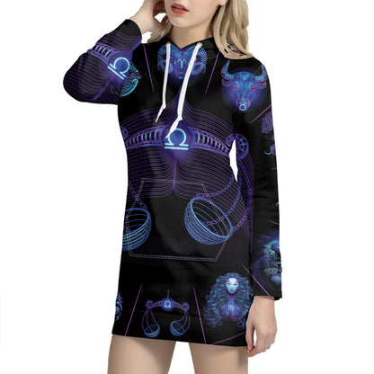 Libra And Astrological Signs Print Pullover Hoodie Dress