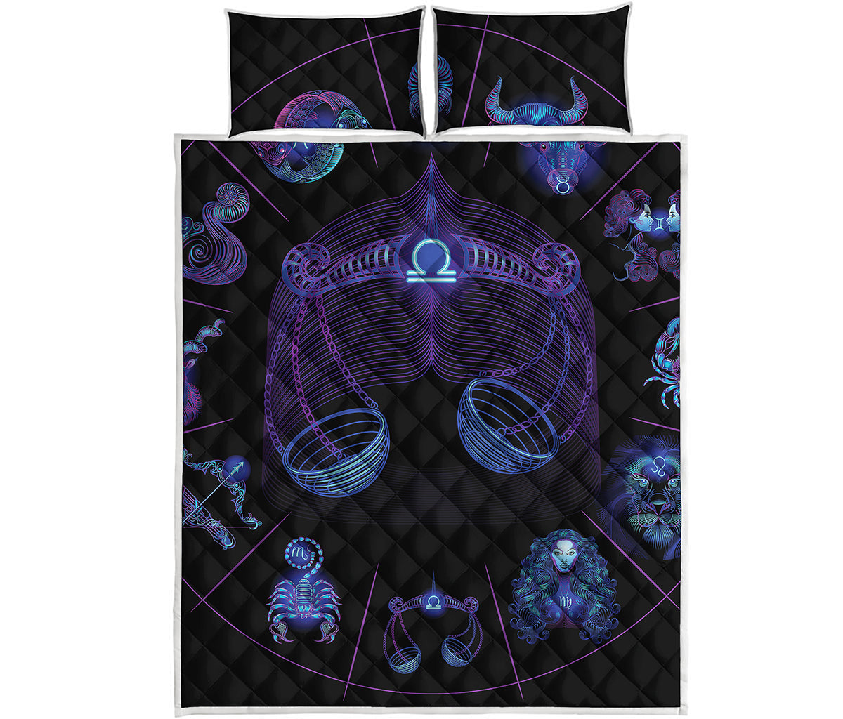 Libra And Astrological Signs Print Quilt Bed Set