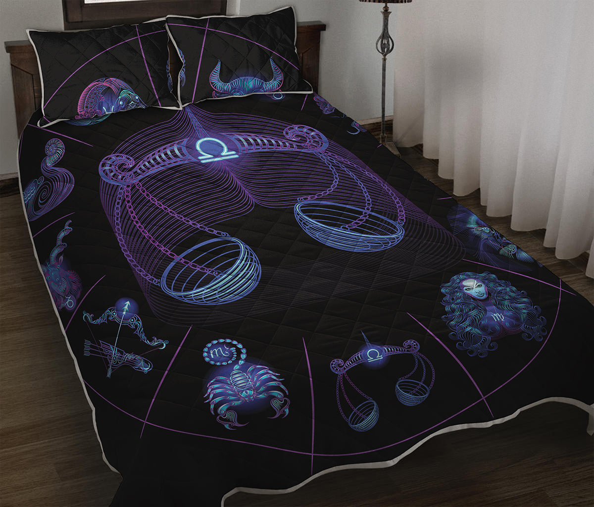 Libra And Astrological Signs Print Quilt Bed Set