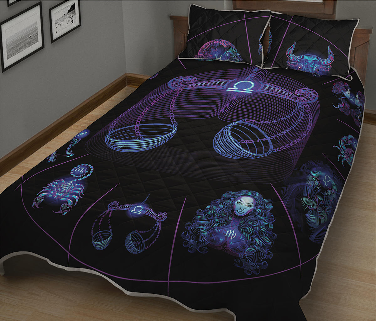 Libra And Astrological Signs Print Quilt Bed Set