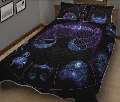 Libra And Astrological Signs Print Quilt Bed Set
