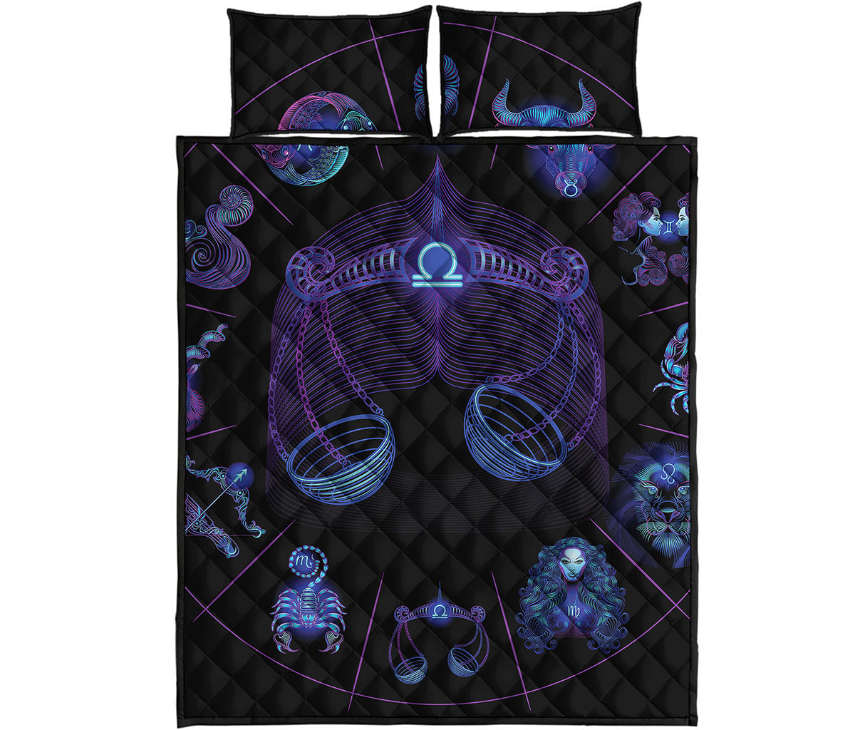 Libra And Astrological Signs Print Quilt Bed Set
