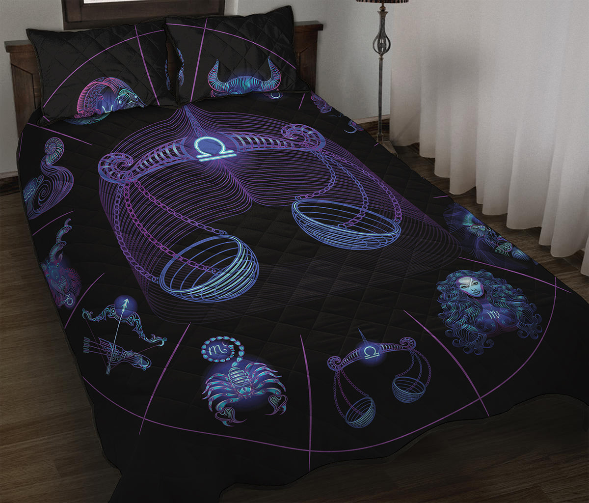 Libra And Astrological Signs Print Quilt Bed Set