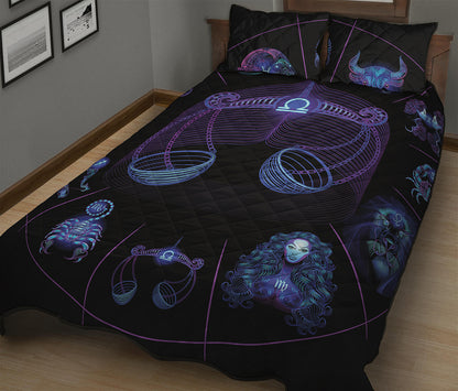 Libra And Astrological Signs Print Quilt Bed Set