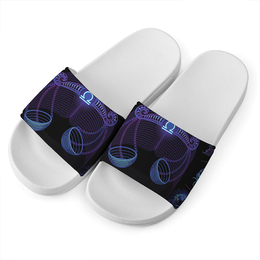 Libra And Astrological Signs Print White Slide Sandals