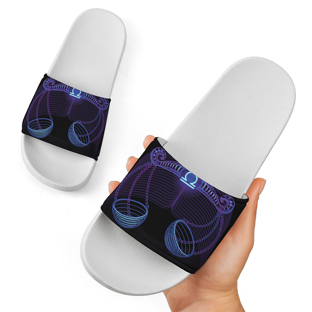 Libra And Astrological Signs Print White Slide Sandals