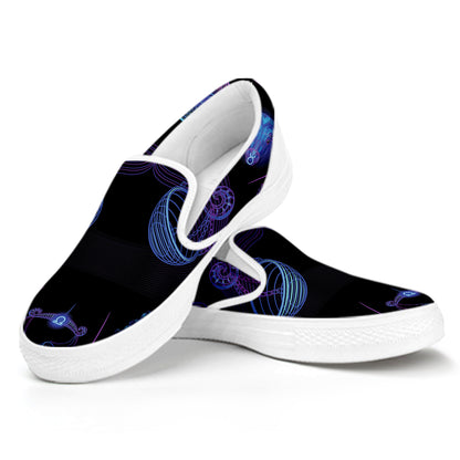 Libra And Astrological Signs Print White Slip On Shoes