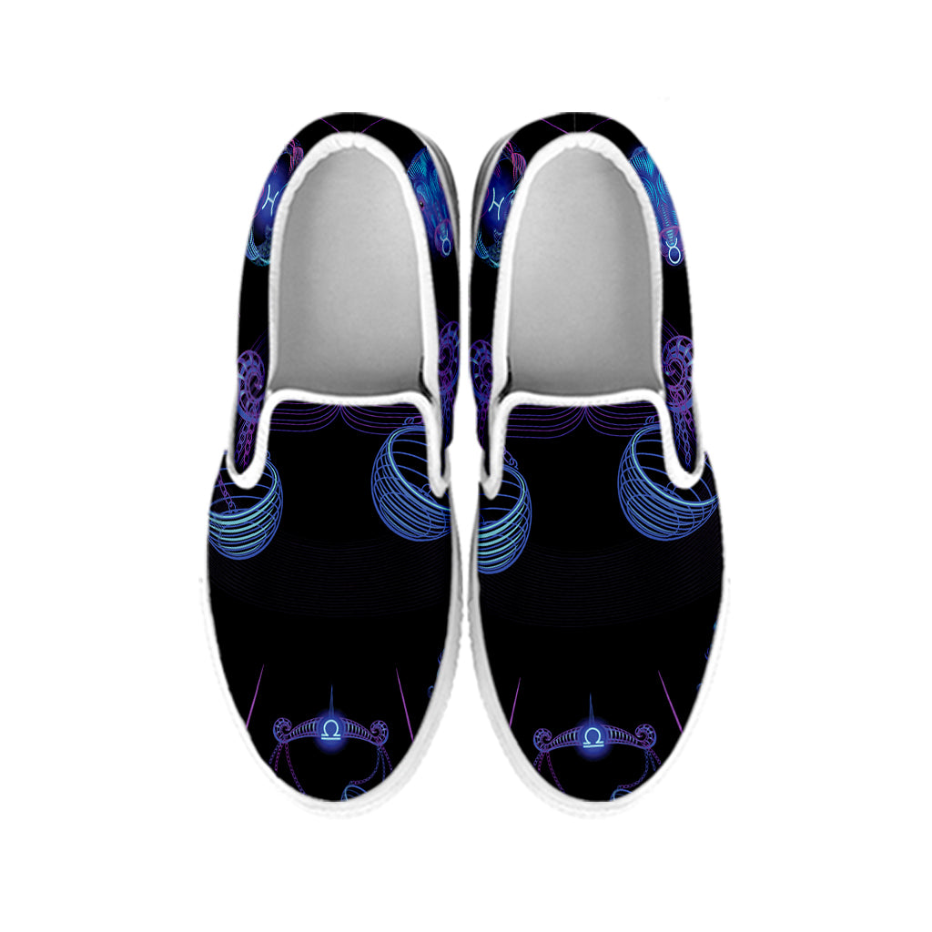 Libra And Astrological Signs Print White Slip On Shoes