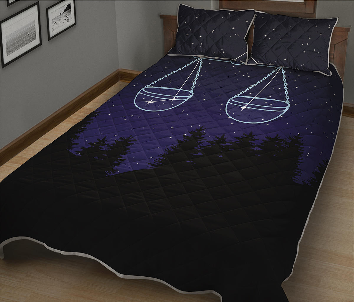 Libra Constellation Print Quilt Bed Set