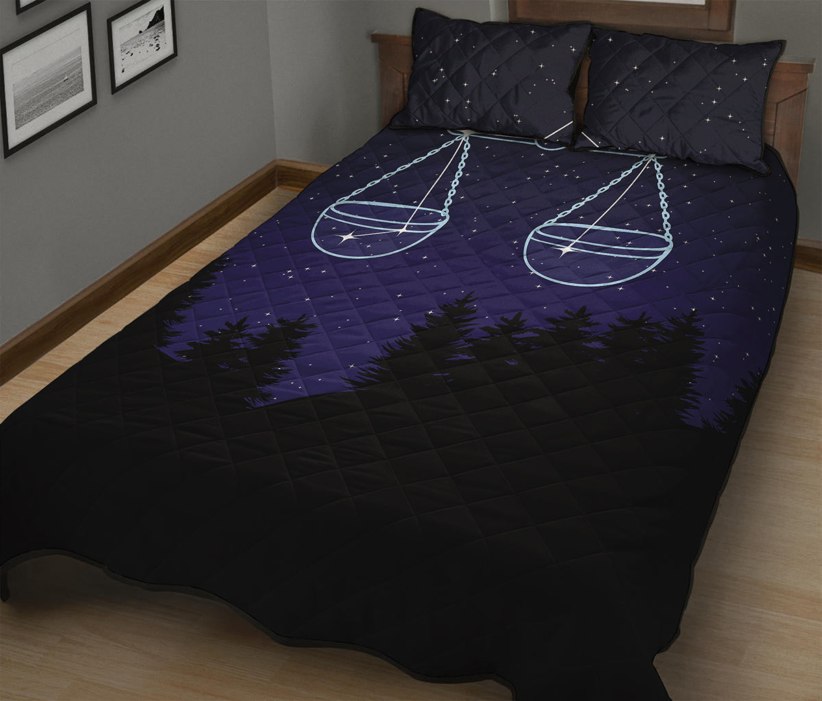 Libra Constellation Print Quilt Bed Set