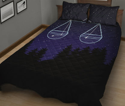 Libra Constellation Print Quilt Bed Set