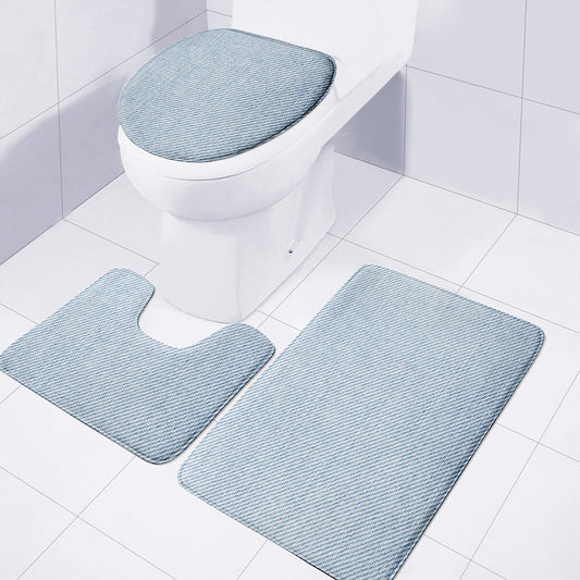 Light Blue Denim Jeans Print 3 Piece Bath Mat Set