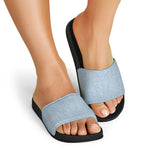 Light Blue Denim Jeans Print Black Slide Sandals