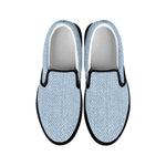 Light Blue Denim Jeans Print Black Slip On Shoes