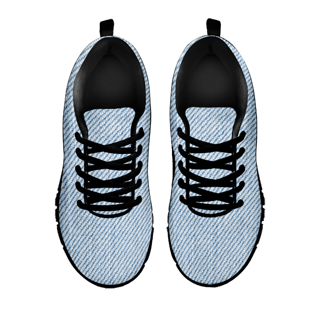 Light Blue Denim Jeans Print Black Sneakers