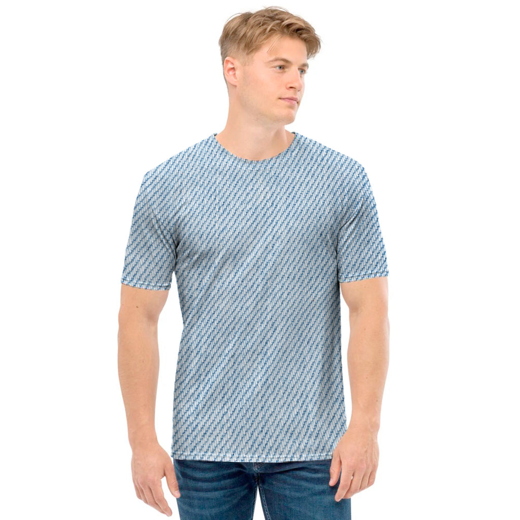 Light Blue Denim Jeans Print Men's T-Shirt
