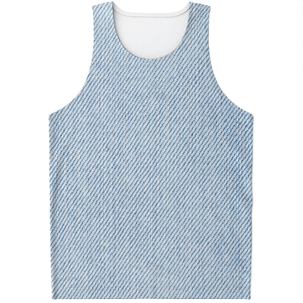Light Blue Denim Jeans Print Men's Tank Top